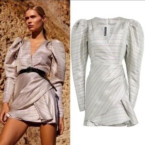 ✅ NWT Rotate Birger Christensen Dress Wrap Effect Metallic Puff Sleeve
